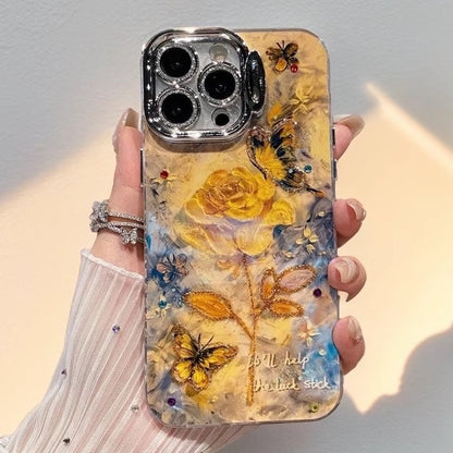 Coque de téléphone élégante avec motif papillon et rose jaune