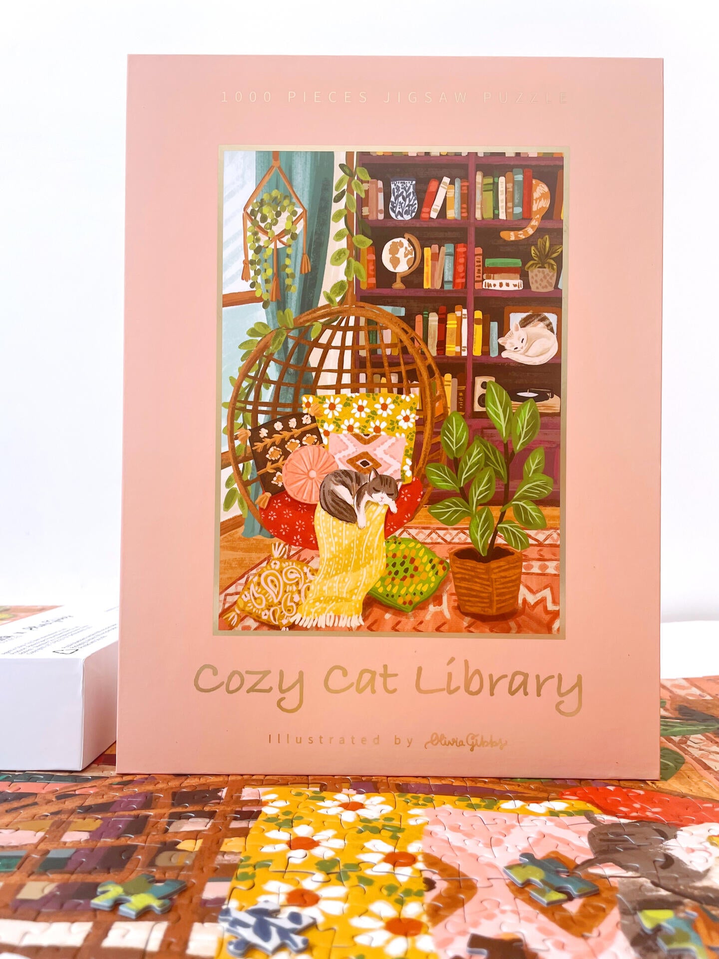 Cozy Cat Library 1000 Piece Jigsaw Puzzle