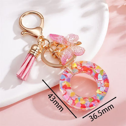 Custom Pink Glitter Initial Keychain with Butterfly & Heart Charm V Boutique Studio