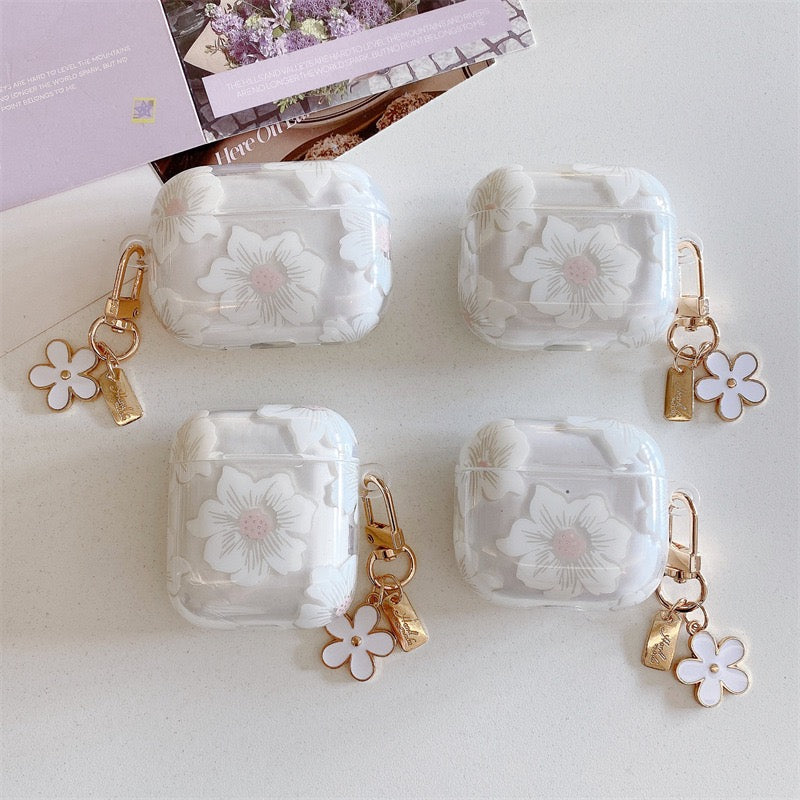 Floral AirPods Case with Daisy Charm – Clear Protective Cover