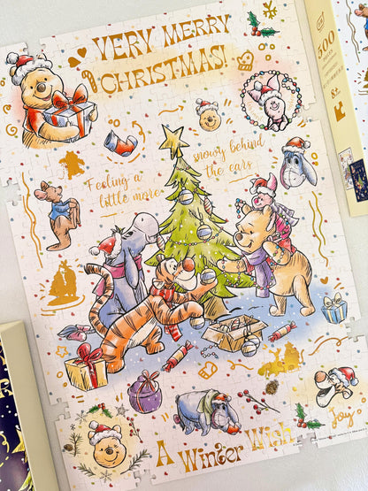 Winnie the Pooh Very Merry Christmas 500-Piece Double-Sided Gold Foil Puzzle Gubu