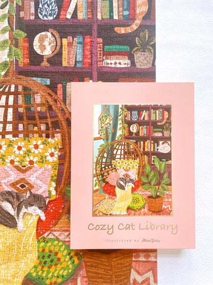 Cozy Cat Library 1000 Piece Jigsaw Puzzle