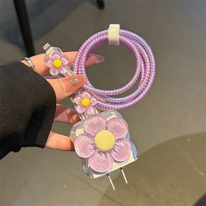 Cute Flower Charger Cover & Cable Protector Set – Kawaii Charging Accessories