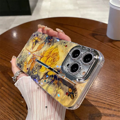 Coque de téléphone élégante avec motif papillon et rose jaune