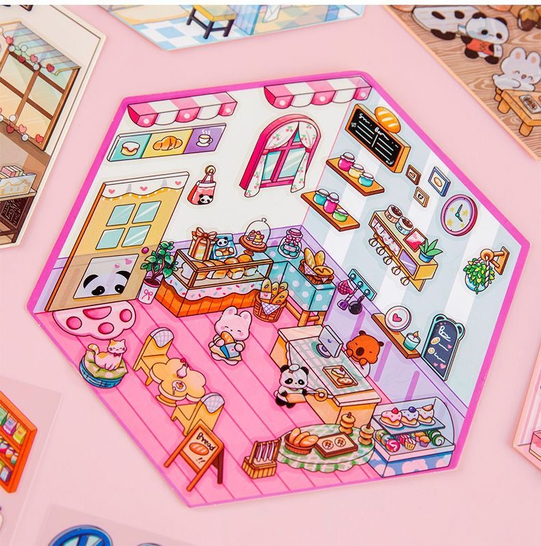 Kawaii Miniature Shop Sticker Set – 3D Puffy Stickers for DIY & Crafts