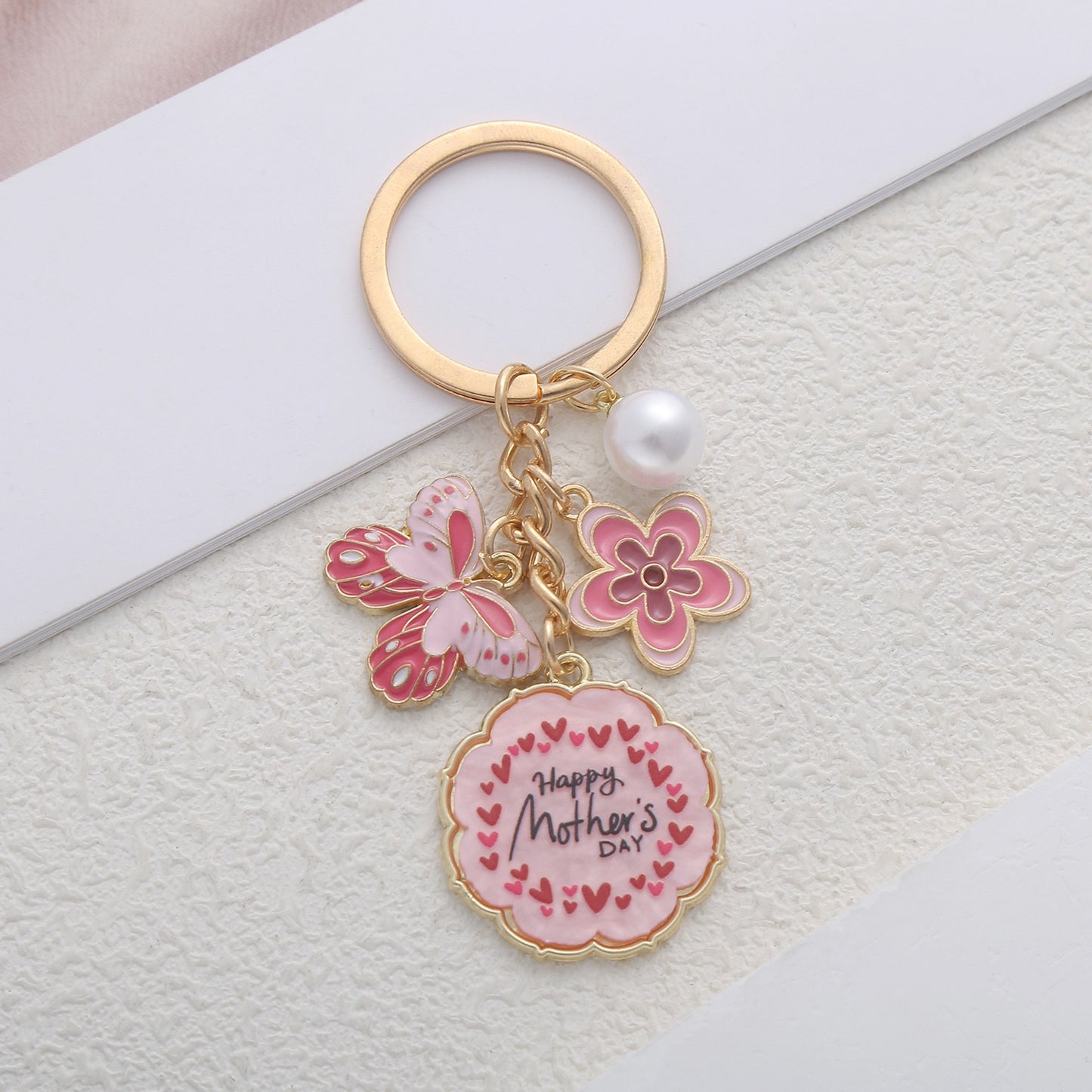 Mother’s Day Floral Keychain – Butterfly & Pearl Charm Gift