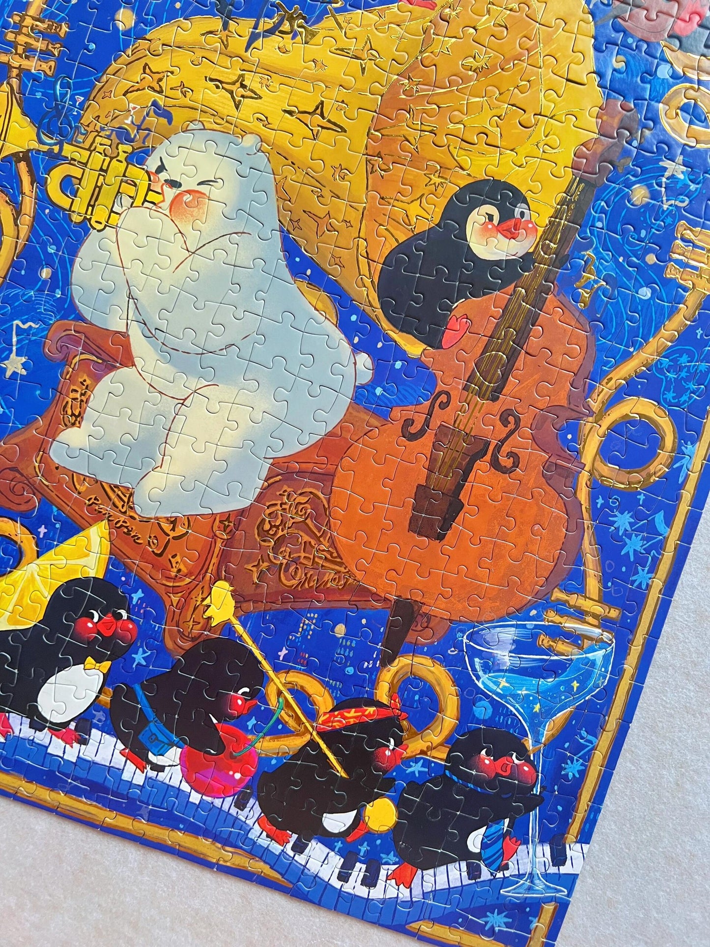 Pin Pin Blue Night 521 Piece Glow in the Dark Gold Foil Jigsaw Puzzle Pin Pin