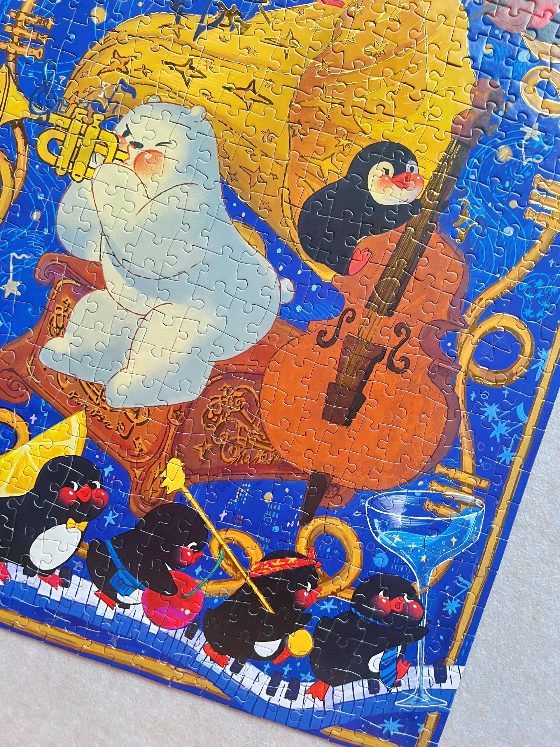 Pin Pin Blue Night 521 Piece Glow in the Dark Gold Foil Jigsaw Puzzle Pin Pin