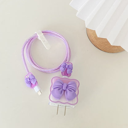 Cute 3D Bow Charger Cover and Cable Protector Set