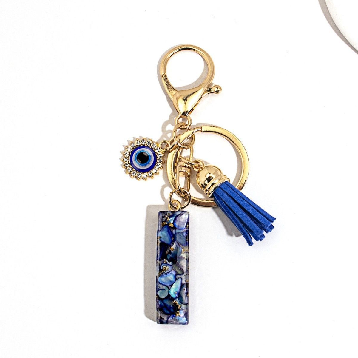Custom Blue Evil Eye Initial Keychain – Personalized Resin Letter Bag Charm V Boutique Studio