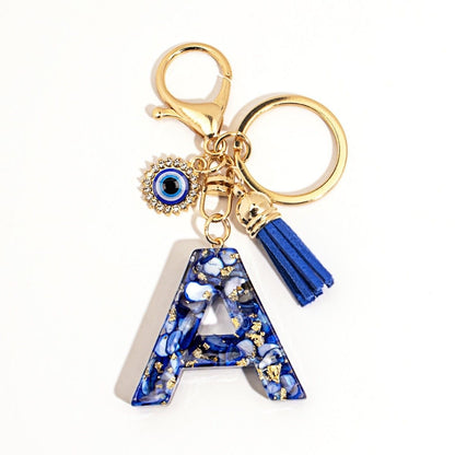 Custom Blue Evil Eye Initial Keychain – Personalized Resin Letter Bag Charm V Boutique Studio