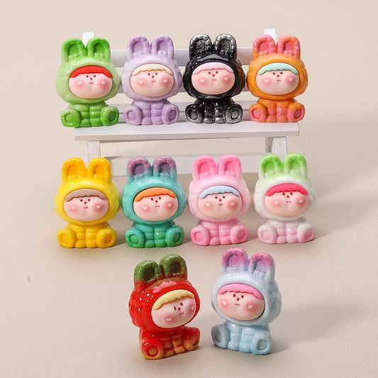 Colorful Bunny Baby Resin Figurines – Kawaii Mini Desk Decorations