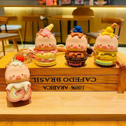 Squishy Piggy Dessert Keychain – Kawaii Gift Accessory