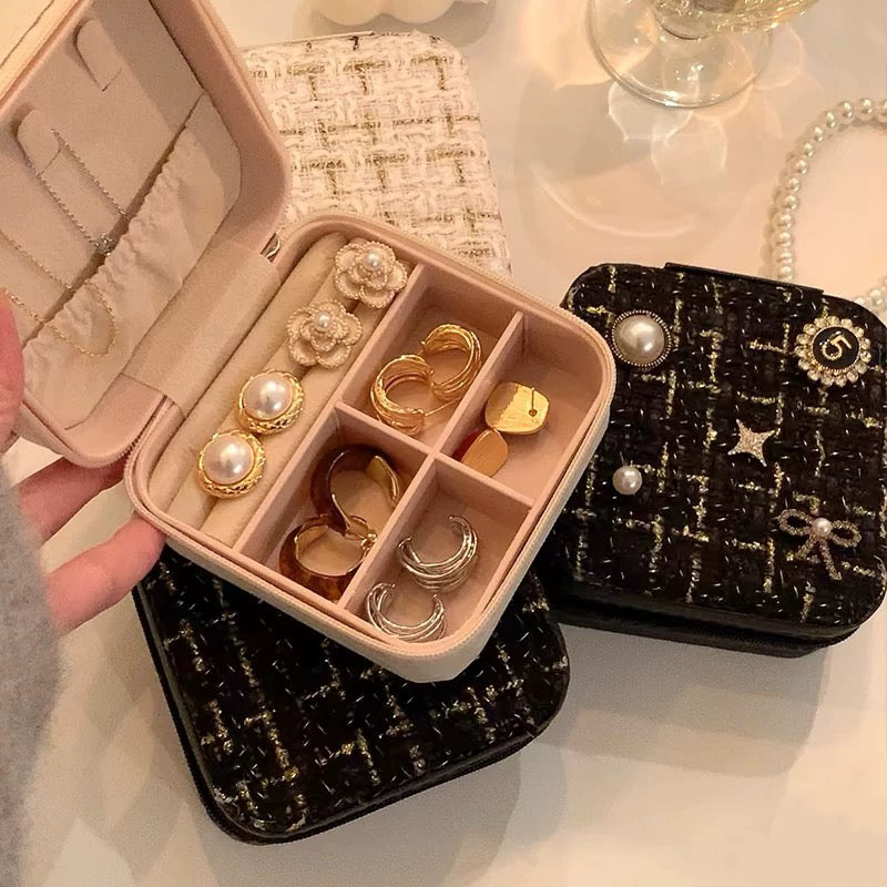 Coffret de rangement pour bijoux en tweed de qualité supérieure - Couleurs assorties - Idéal pour le rangement et l'organisation