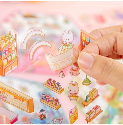 Kawaii Miniature Shop Sticker Set – 3D Puffy Stickers for DIY & Crafts