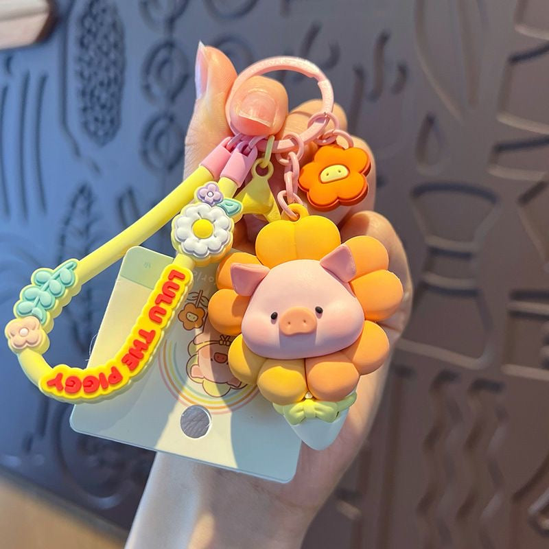 Kawaii Flower Pig Keychain