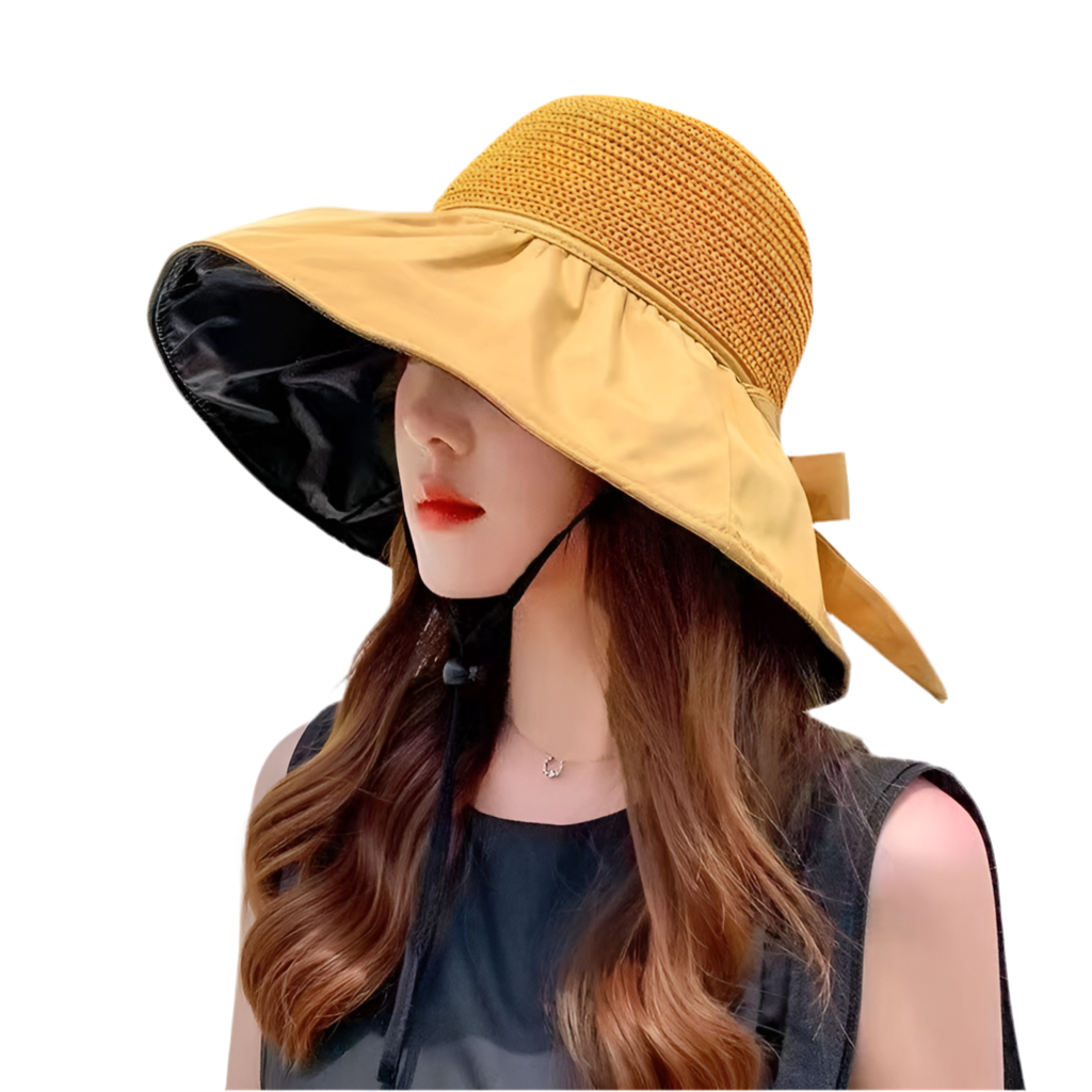 Women’s Foldable Wide Brim Sun Hat – UV Protection with Bow