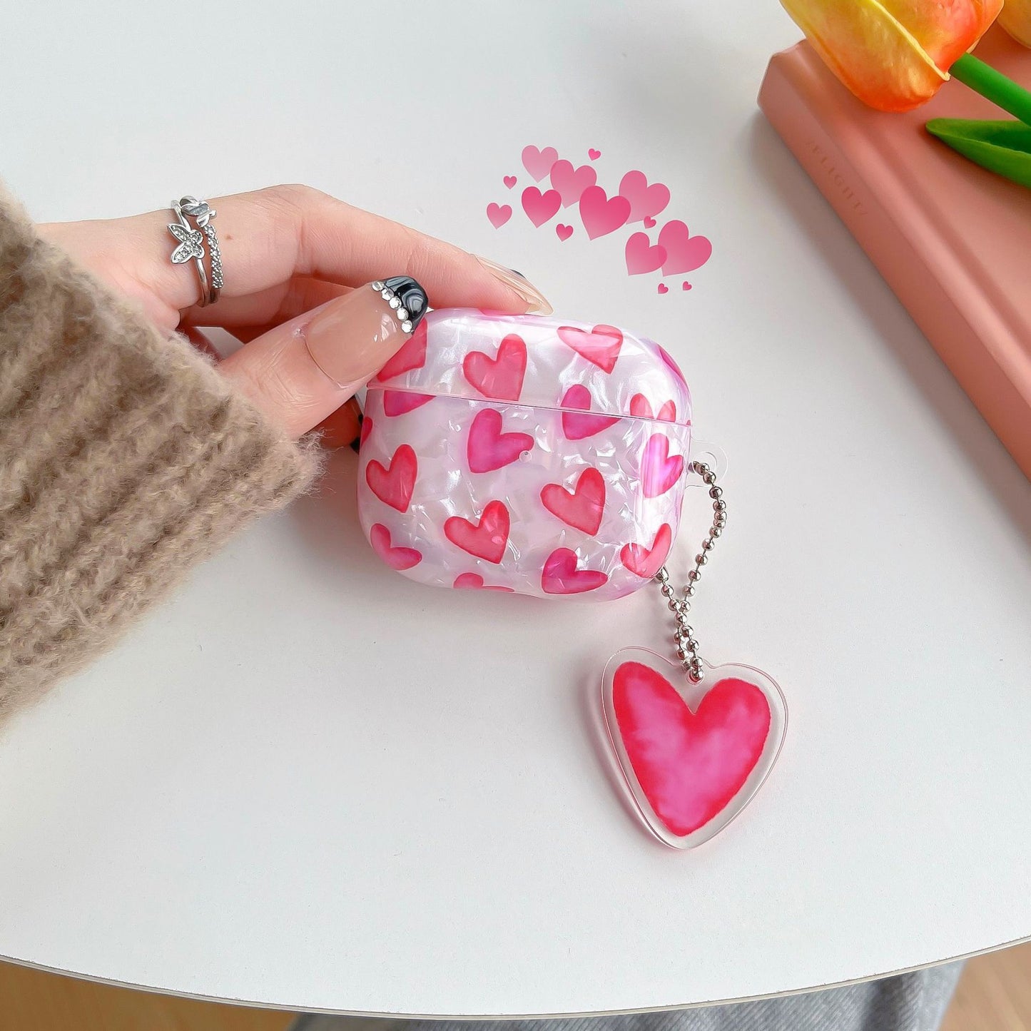 Kawaii Pink Heart AirPods Case with Charm – Clear Protective Cover