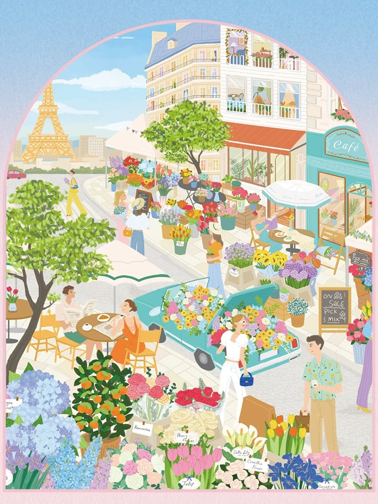 Momibook Flowers Market in Paris 1000 Piece Jigsaw Puzzle