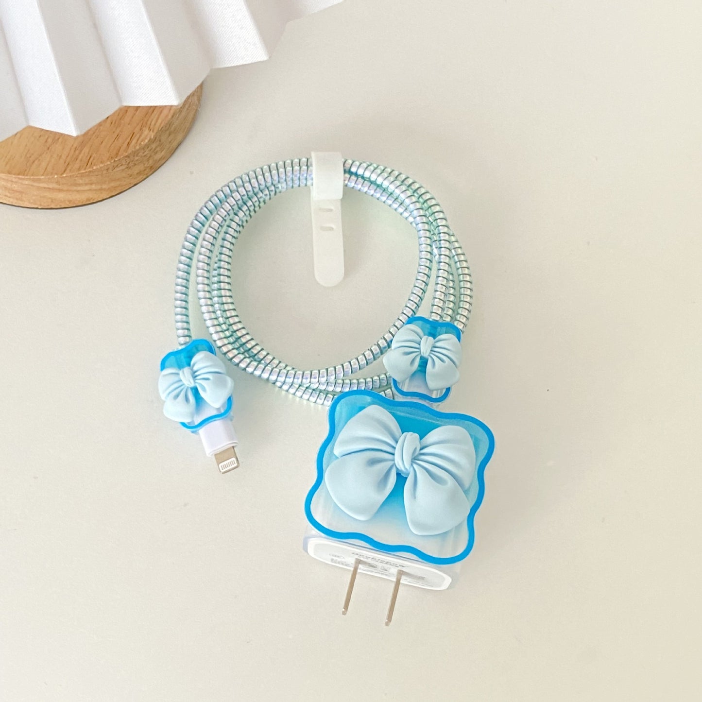 Cute 3D Bow Charger Cover and Cable Protector Set