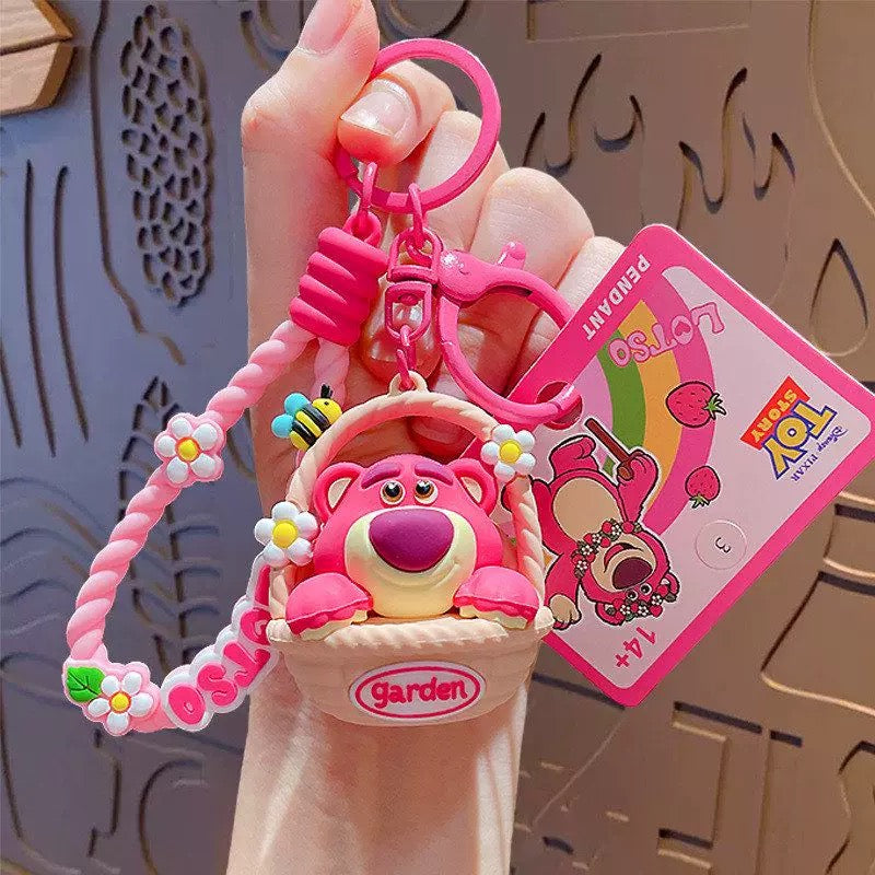 Cute Pink Garden Bear Keychain