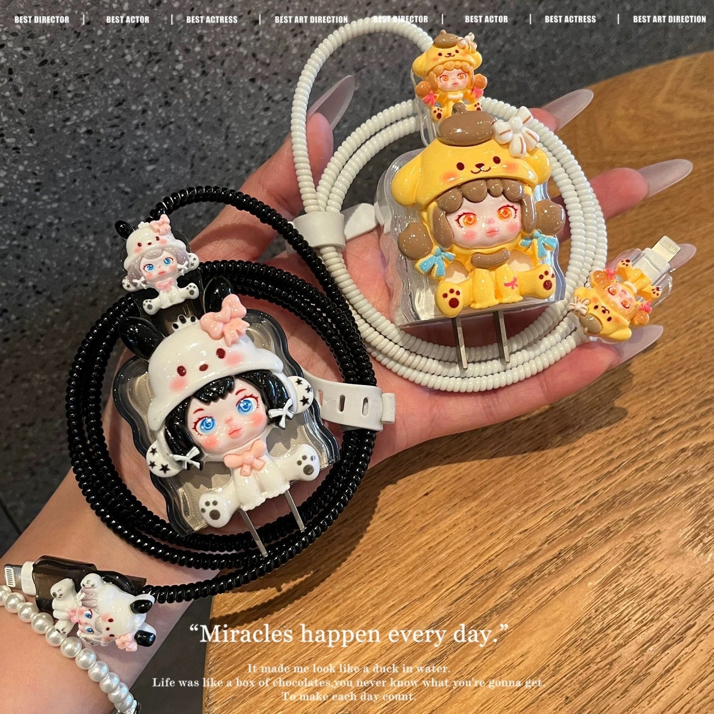 Kawaii Doll Charging Cable Protector Set – 3D Cute Plug Cover