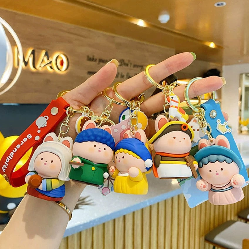 Cartoon Bunny Buds Keychain Series – Inspired by Classic Art