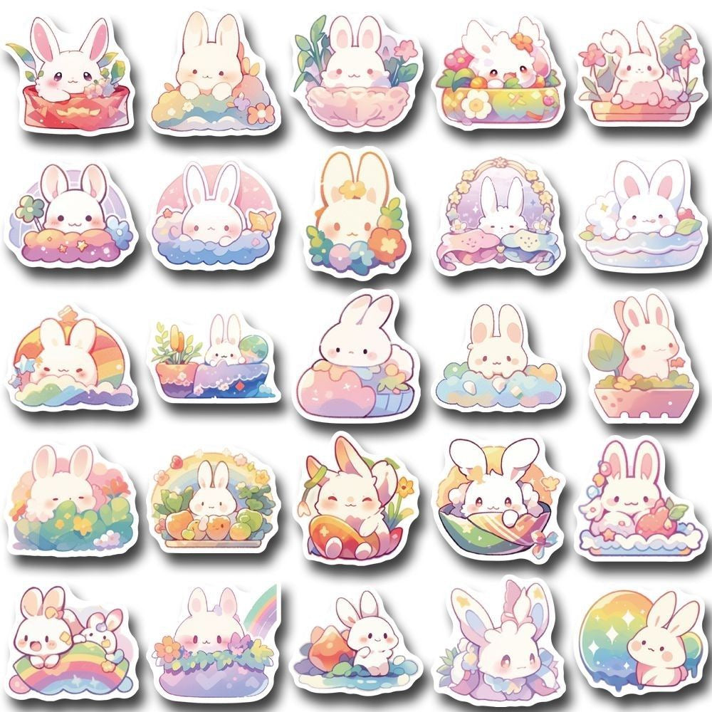 Kawaii Rainbow Bunny Stickers 50 Pcs V Boutique Studio