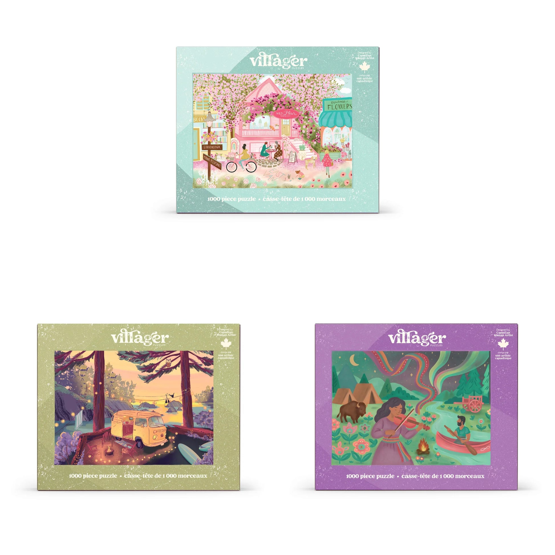 I-Love-1000-Piece-Puzzles Bundle | Seven Puzzles for Adults | Designed in Canada by Women Artists Villager Puzzles