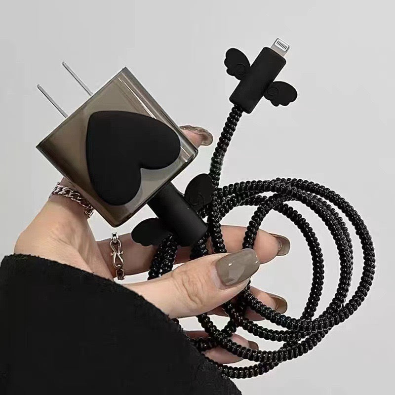 3D Black Charger Cover Set with Angel Wing Cable Protectors