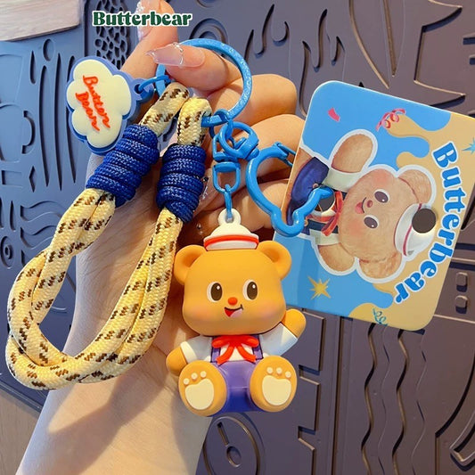 Butter Bear Rope Keychain – Cute Cartoon Bear Bag Charm