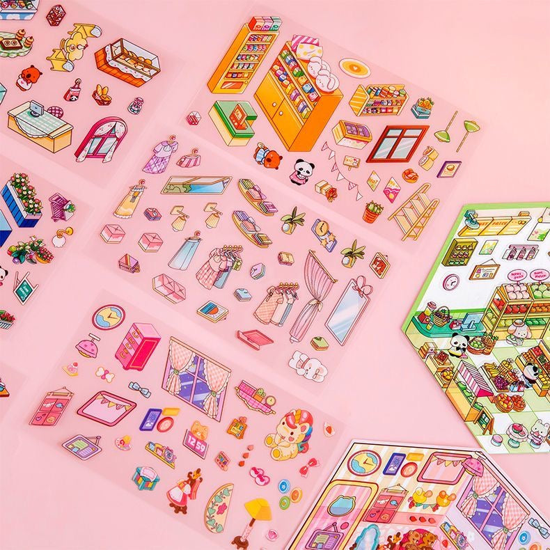 Kawaii Miniature Shop Sticker Set – 3D Puffy Stickers for DIY & Crafts
