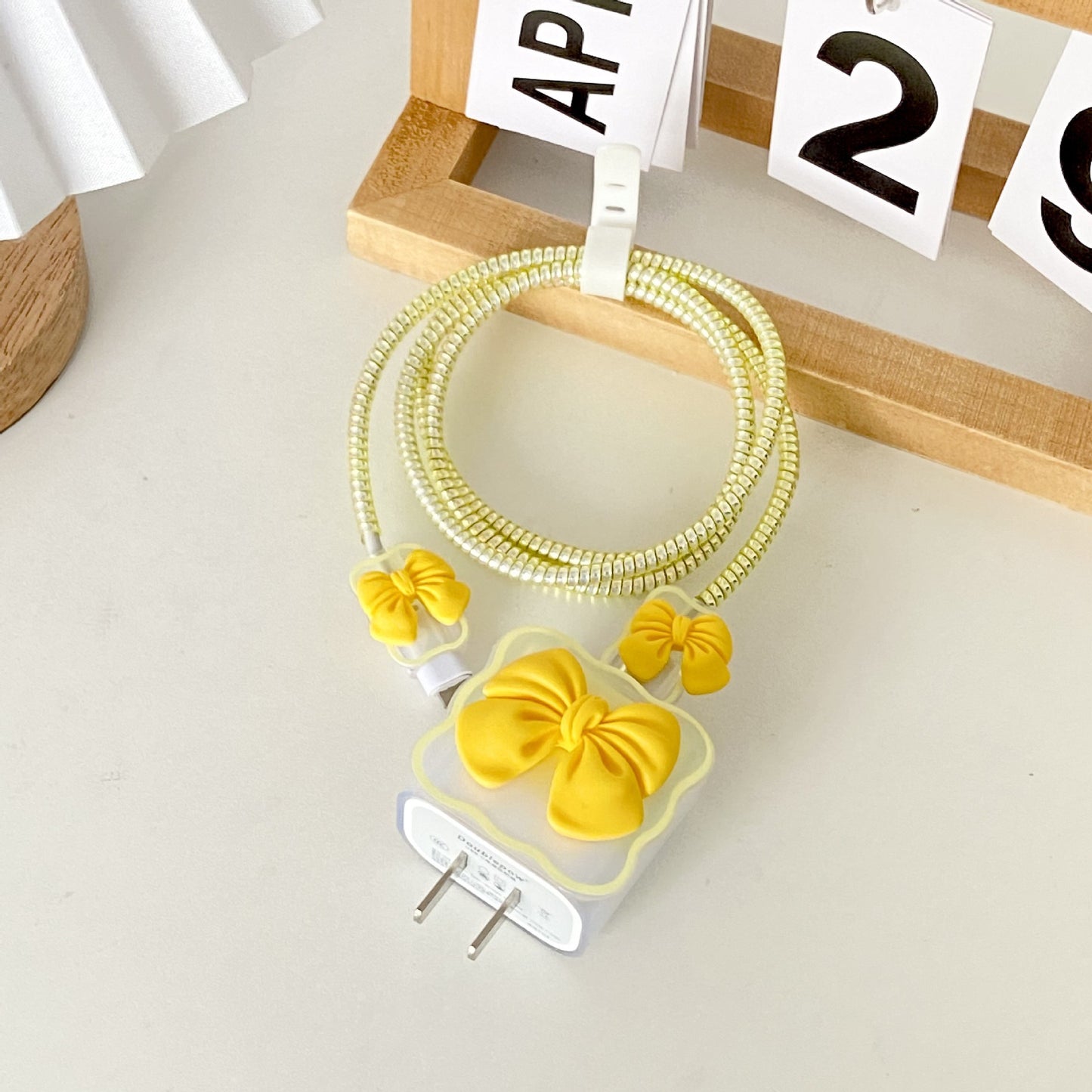 Cute 3D Bow Charger Cover and Cable Protector Set