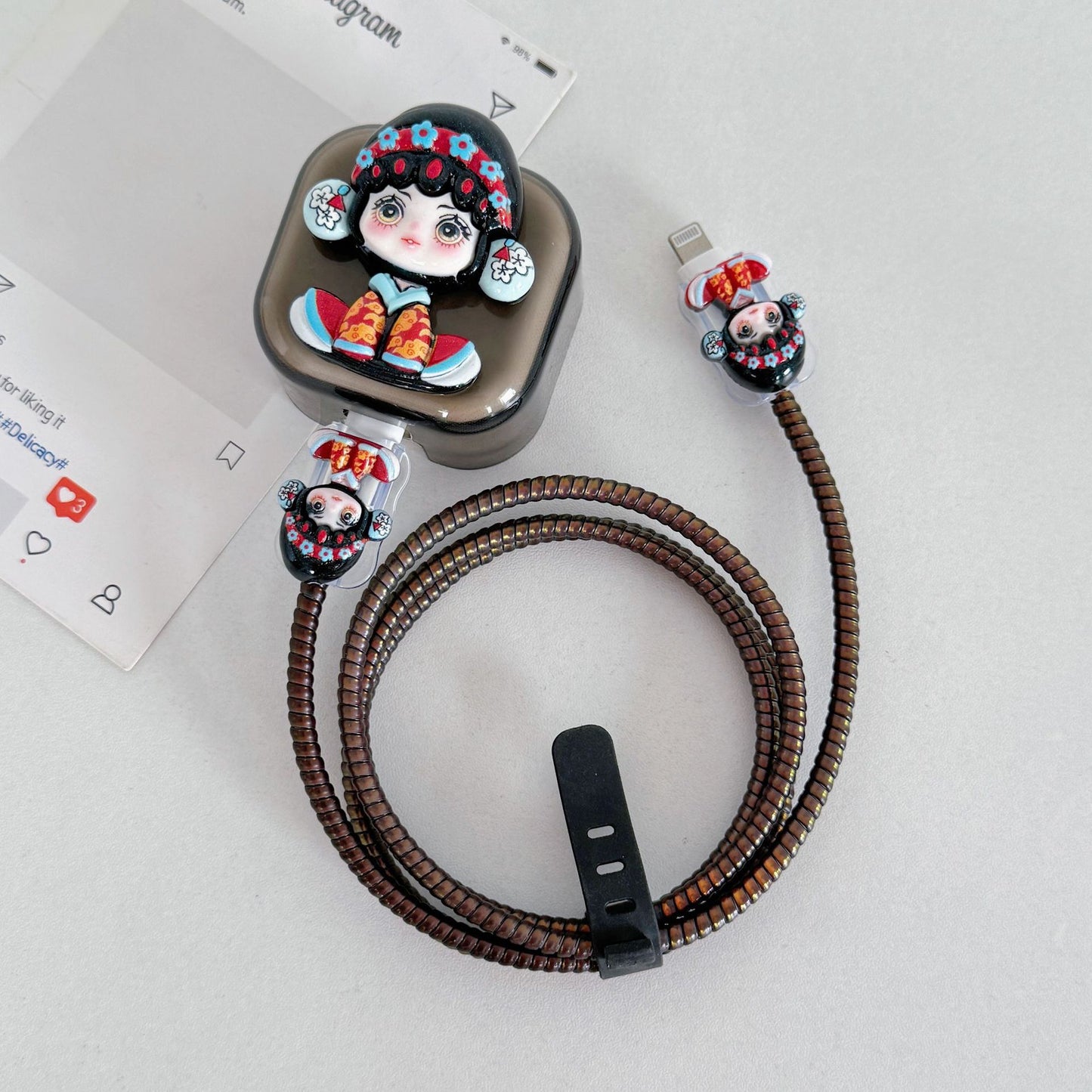 Cute Cartoon Girl Charging Cable Protector Set – 3D Plug, Cord & Case Covers