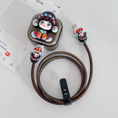 Cute Cartoon Girl Charging Cable Protector Set – 3D Plug, Cord & Case Covers