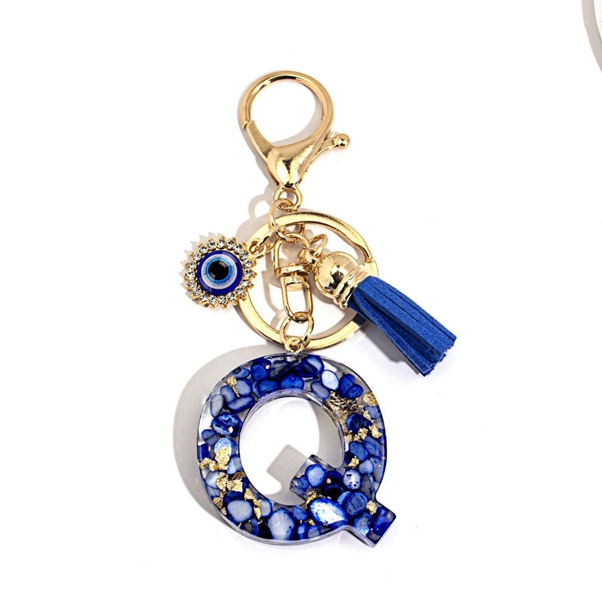 Custom Blue Evil Eye Initial Keychain – Personalized Resin Letter Bag Charm V Boutique Studio