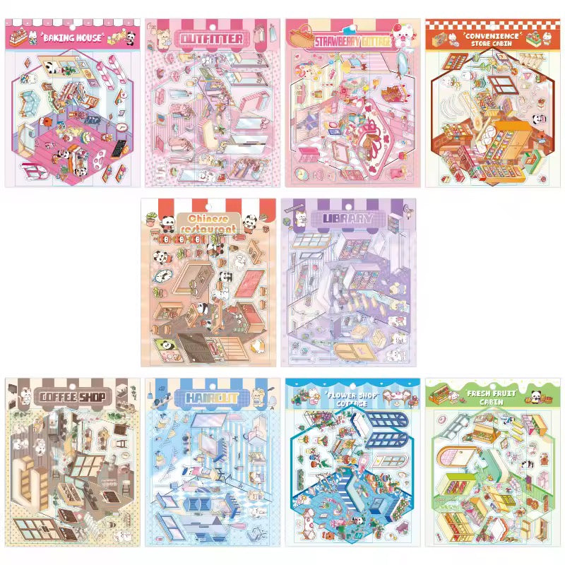 Kawaii Miniature Shop Sticker Set – 3D Puffy Stickers for DIY & Crafts