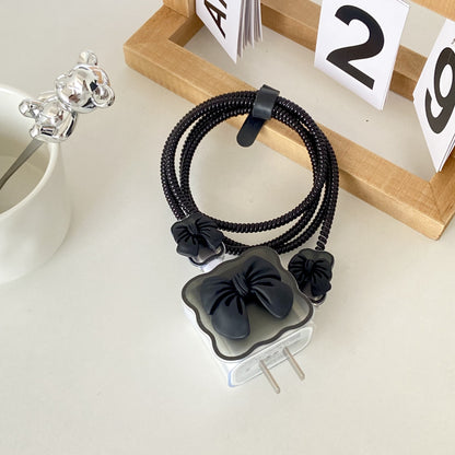 Cute 3D Bow Charger Cover and Cable Protector Set