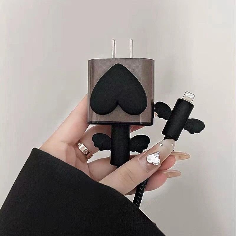 3D Black Charger Cover Set with Angel Wing Cable Protectors