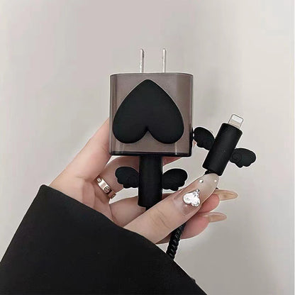 3D Black Charger Cover Set with Angel Wing Cable Protectors