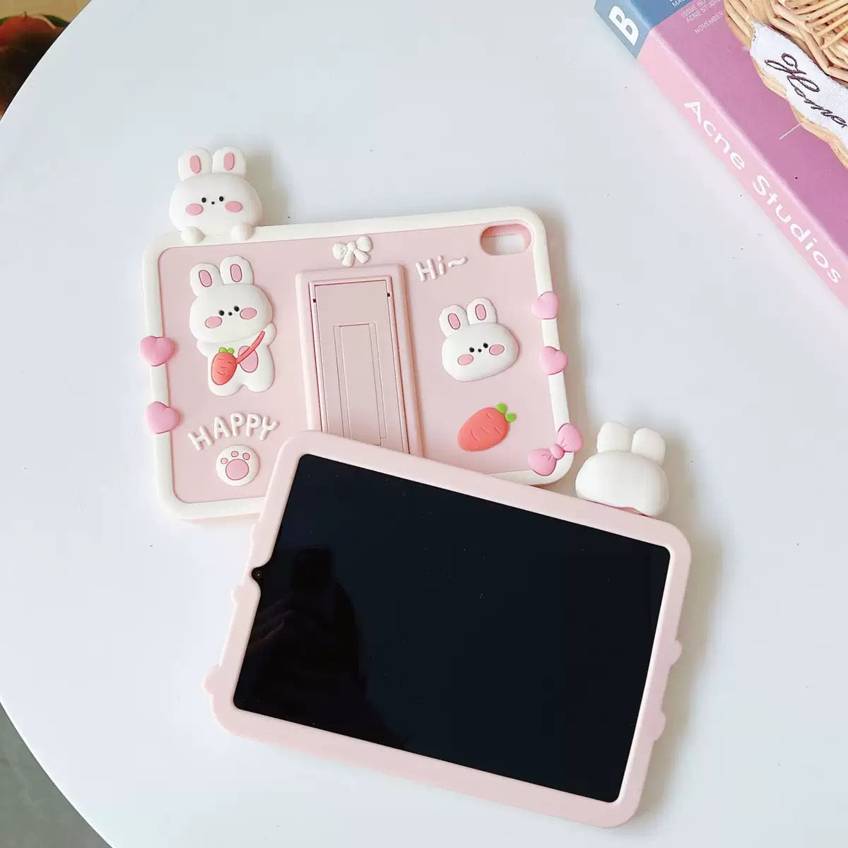 Kawaii Bunny iPad Case with Stand – Pink 3D Shockproof Cover