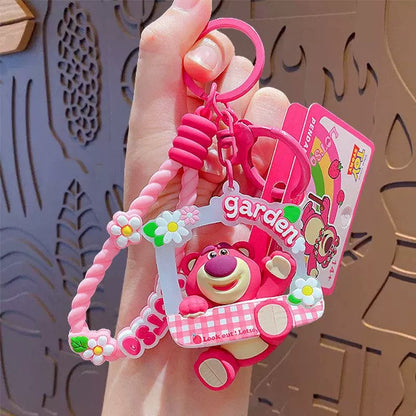 Cute Pink Garden Bear Keychain