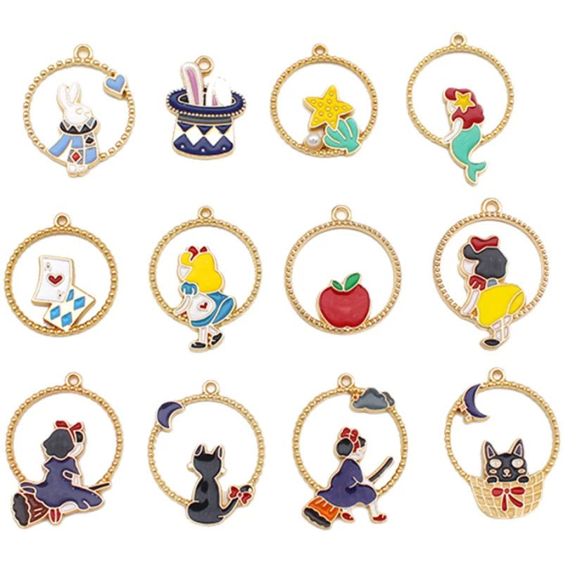 12 Pcs Alloy Enamel Cartoon Charms for DIY Jewelry Making