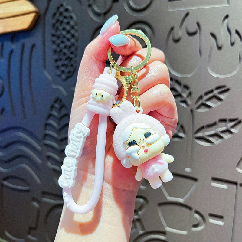 Cartoon Flocked Crying Baby Keychain