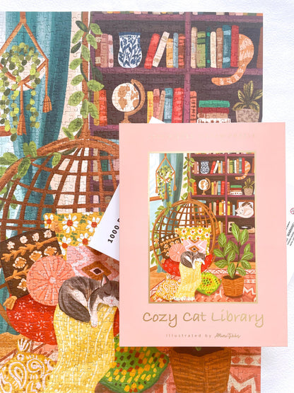 Cozy Cat Library 1000 Piece Jigsaw Puzzle