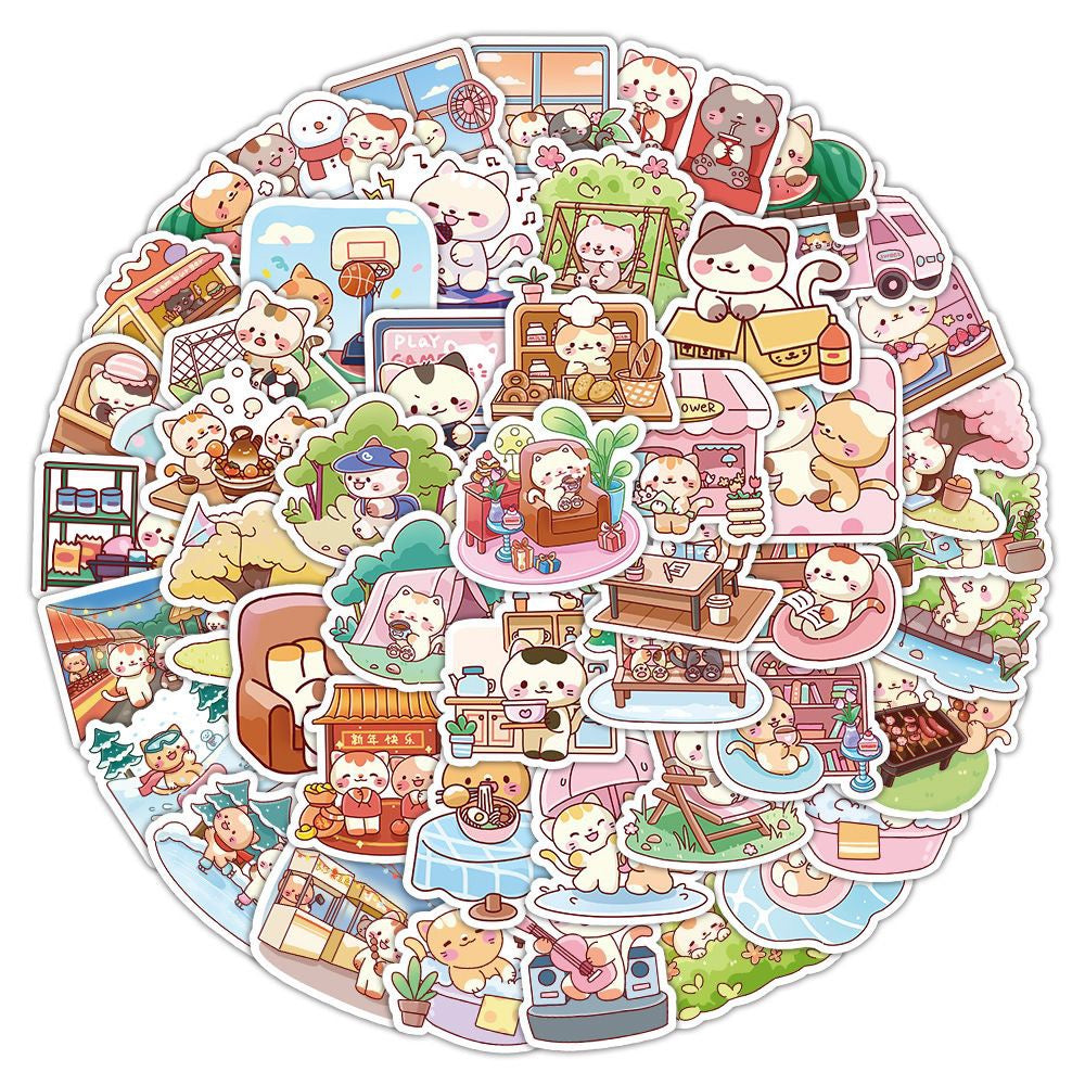 Kawaii Cat Daily Life Stickers 60 Pieces V Boutique Studio