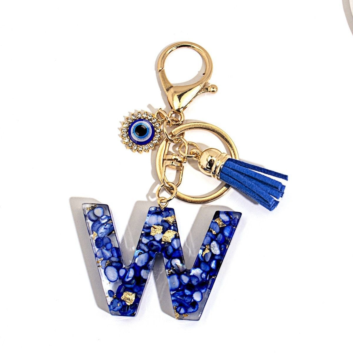 Custom Blue Evil Eye Initial Keychain – Personalized Resin Letter Bag Charm V Boutique Studio