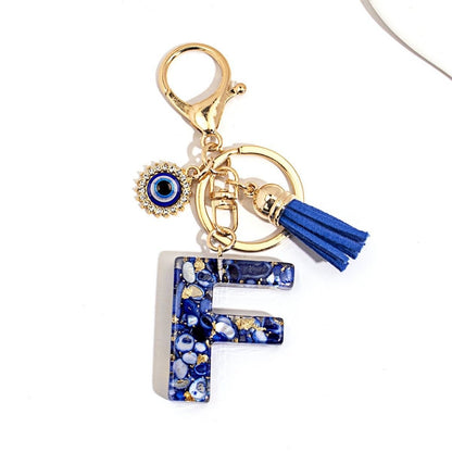 Custom Blue Evil Eye Initial Keychain – Personalized Resin Letter Bag Charm V Boutique Studio