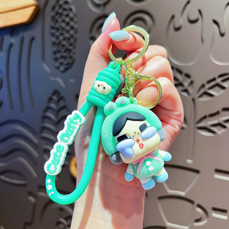 Cartoon Flocked Crying Baby Keychain