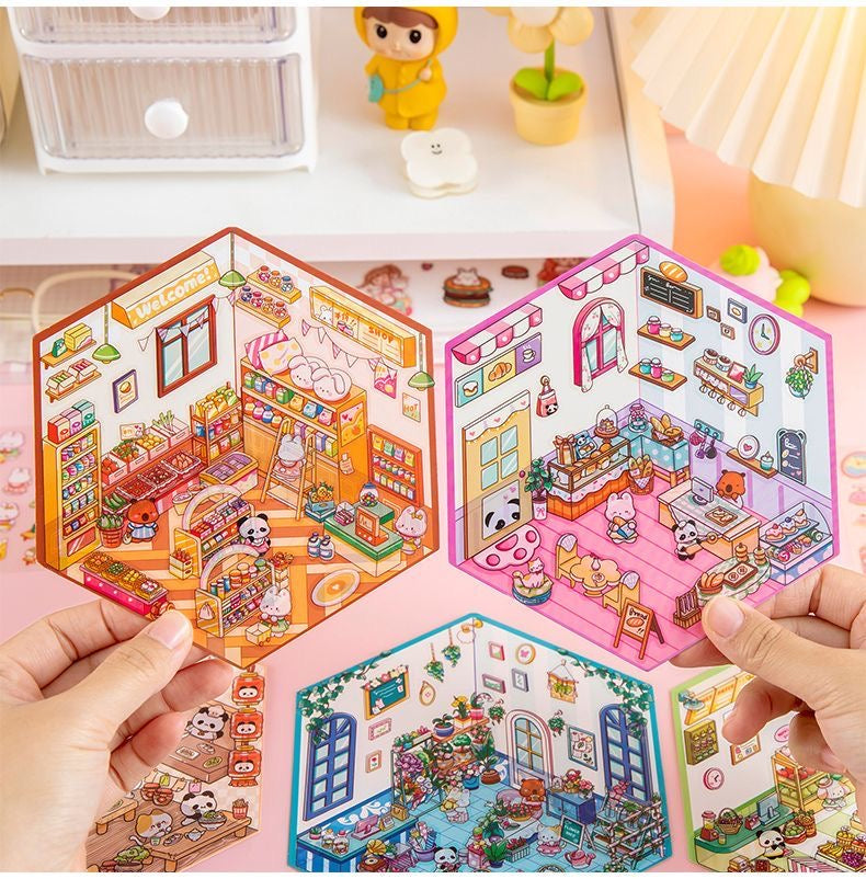 Kawaii Miniature Shop Sticker Set – 3D Puffy Stickers for DIY & Crafts